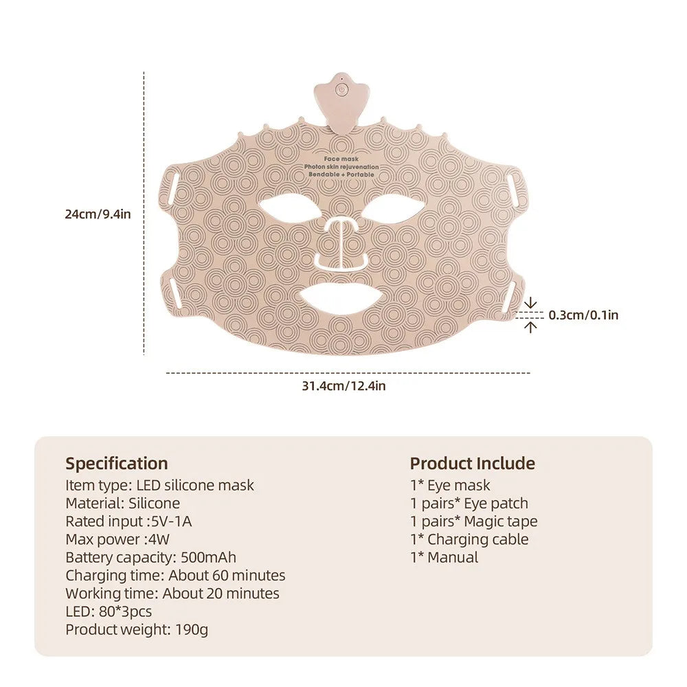 7 Colors Photon Silicone Face LED Mask 3D Facial Beauty Mask Red Light Therapy Skin Care Repair Skin Brightening Wireless Use
