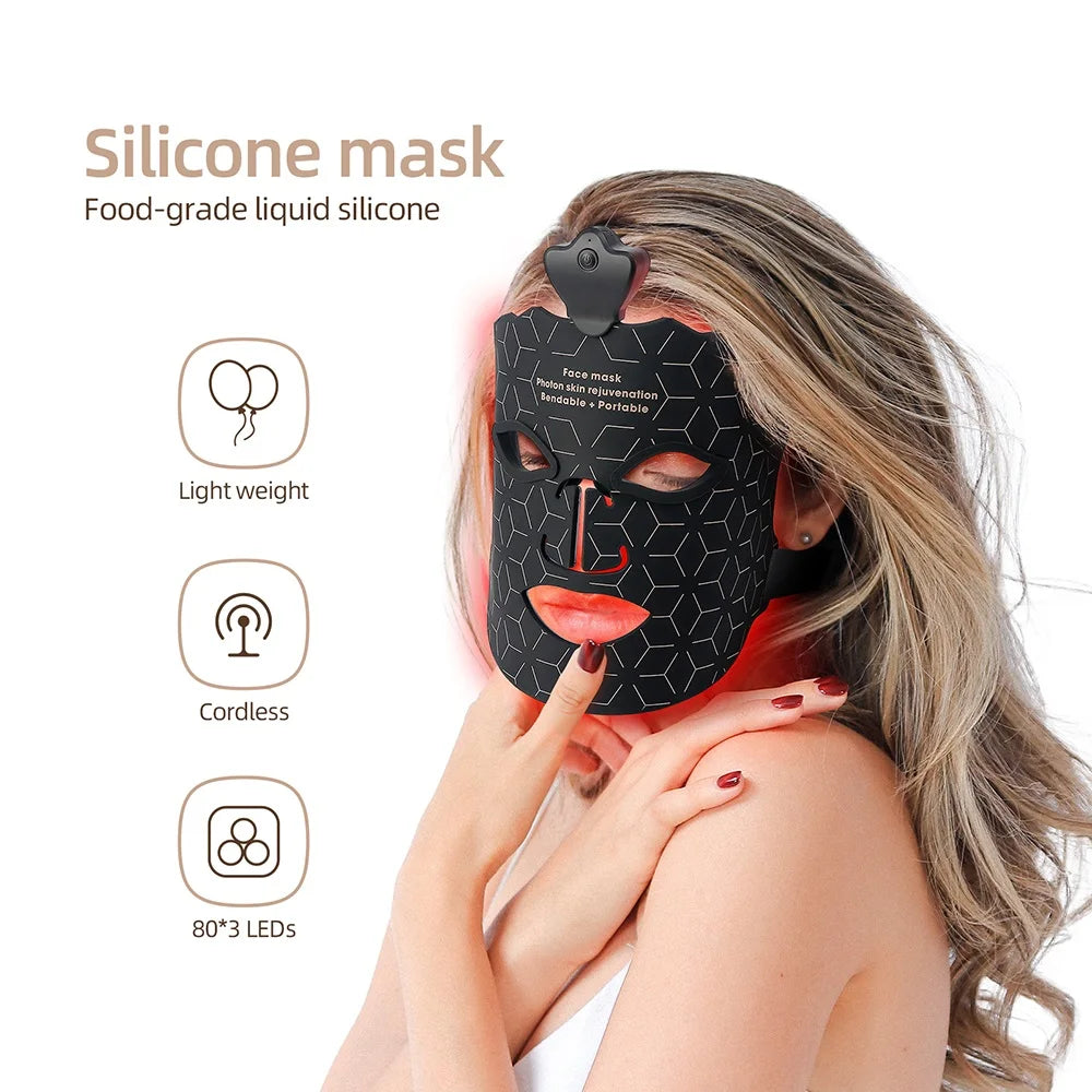 7 Colors Photon Silicone Face LED Mask 3D Facial Beauty Mask Red Light Therapy Skin Care Repair Skin Brightening Wireless Use