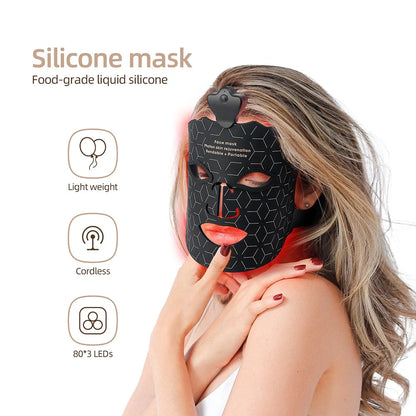 7 Colors Photon Silicone Face LED Mask 3D Facial Beauty Mask Red Light Therapy Skin Care Repair Skin Brightening Wireless Use